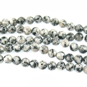 Gray and Black Spotted Agate Round Gemstone Beads