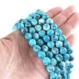 10mm Aqua Blue and Gray Rain Flower Stone Round Beads 15" Strand (38)