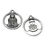 2 Silver Buddha Pendants, TierraCast Lotus Yoga Meditation Charm, Spiritual Gift