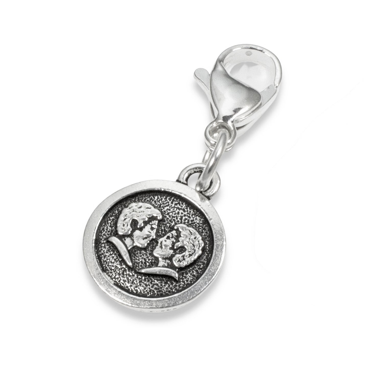 Silver Gemini Clip-on Charm, Astrology Zodiac The Twins + Lobster Clasp