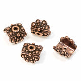 4 Copper Pendant Bead Caps, TierraCast Raja Flat Cap for Rectangle & Coin Beads