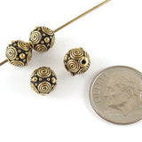 4 Gold Spiral 8mm Round Beads, TierraCast Pewter Beads for Jewelry Making