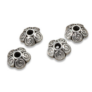 Silver Metal Bead Caps with Swirl Design, 8mm (50 Pieces)