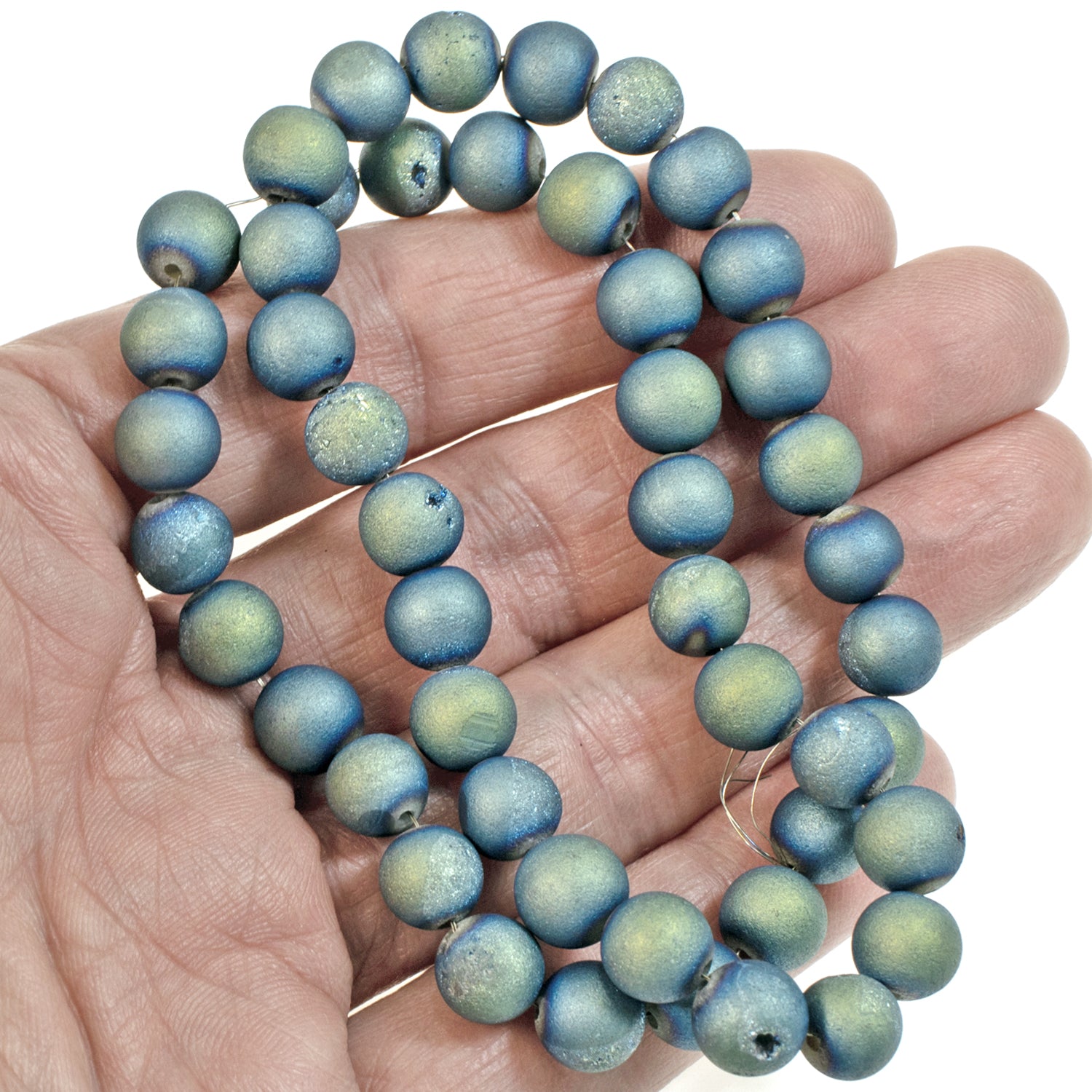8mm Blue Green Druzy Agate Beads | Hackberry Creek