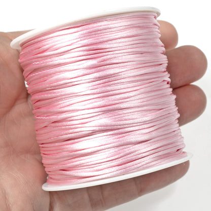 Light Pink Satin Nylon Cord - 1mm Smooth String - 60 Meter Spool - DIY Jewelry