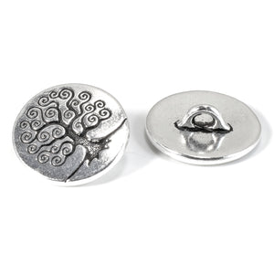 Silver Tree of Life Buttons, TierraCast Leather Clasp + Shank Back 2/Pkg