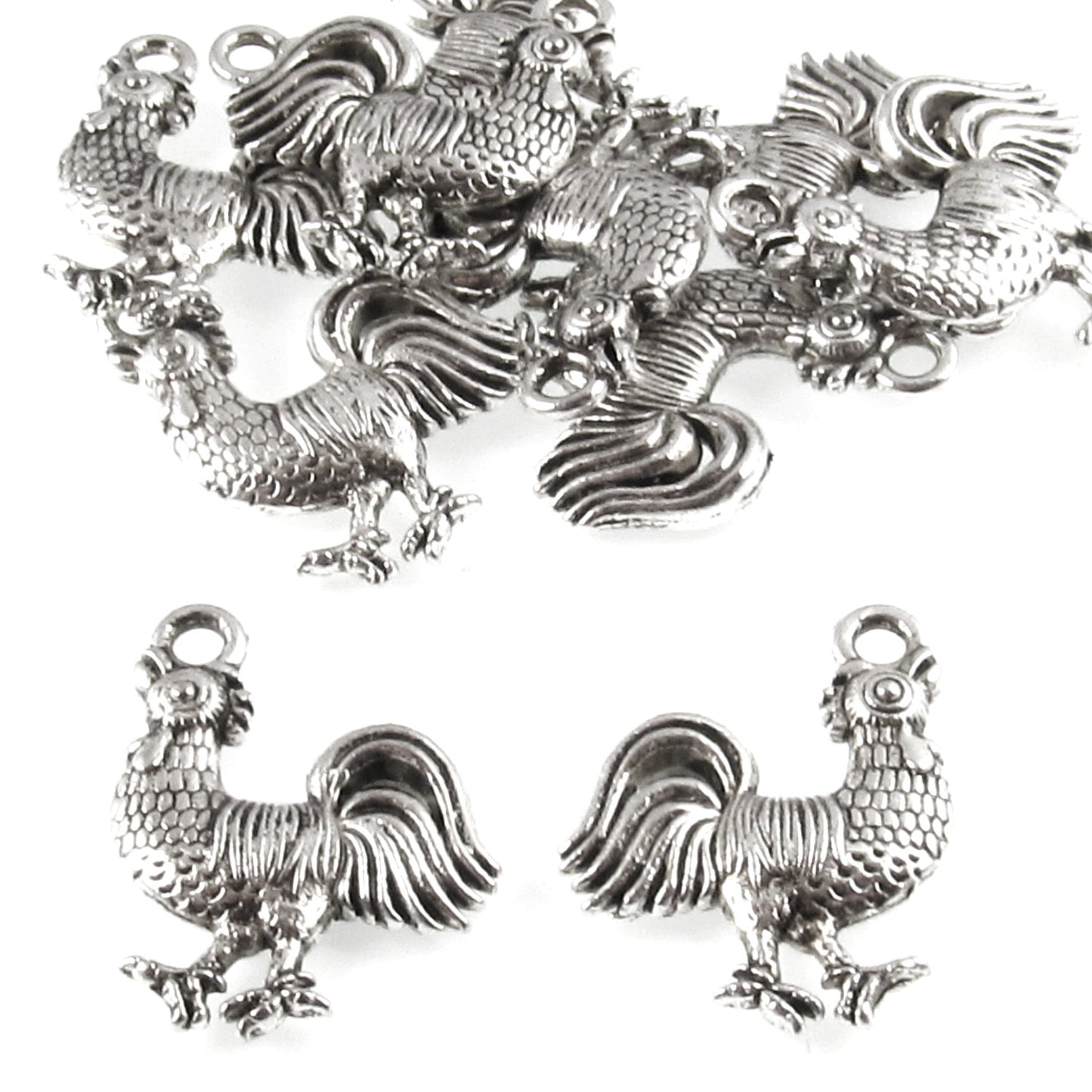 Silver Rooster Charms