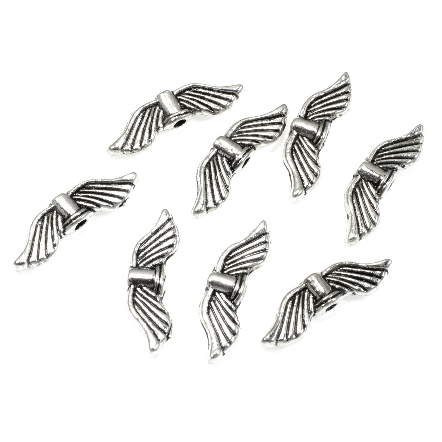 25 Silver Wing Beads, Metal Angel Wing Beads for Jewelry-Making and Spiritual Handcrafted Gifts