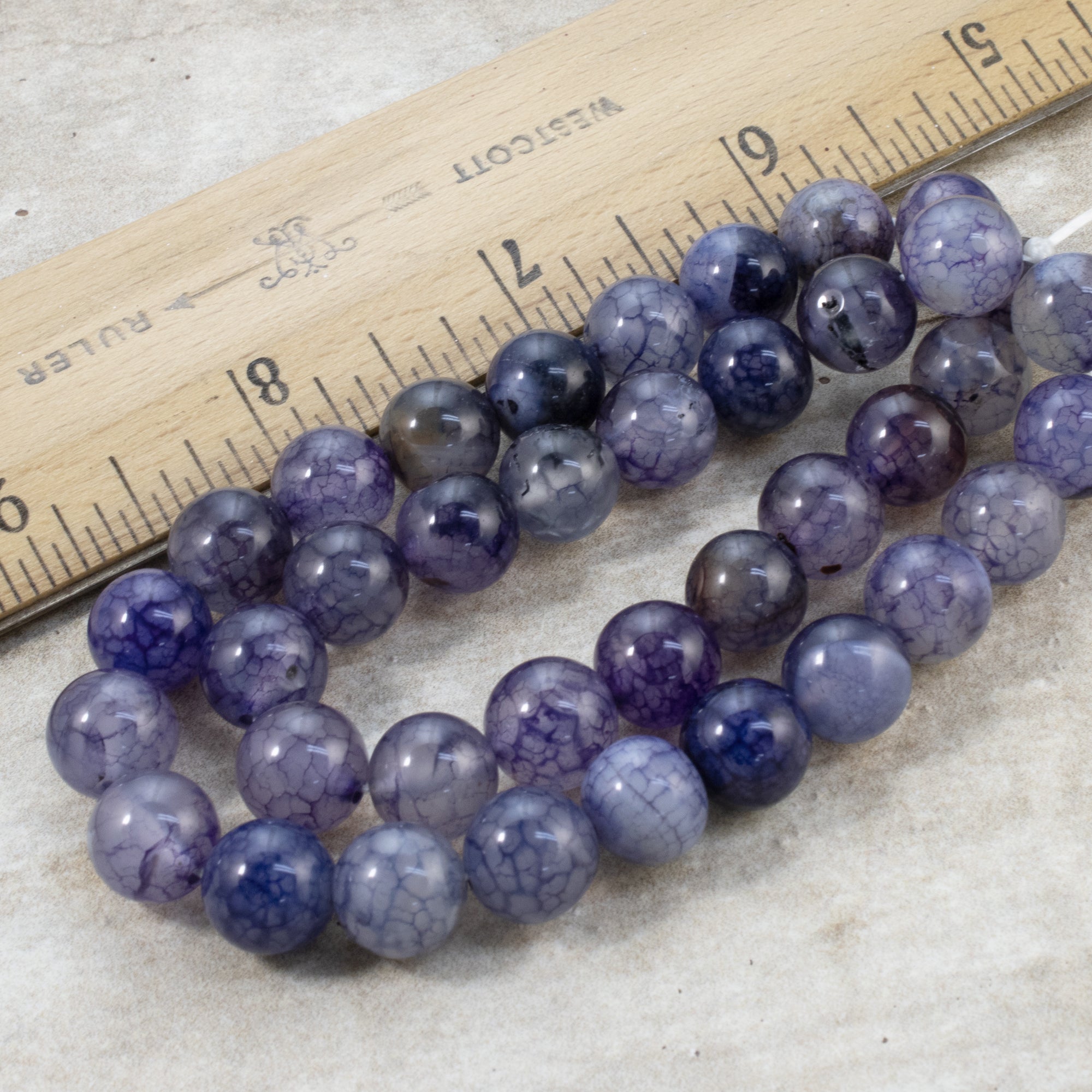 8mm Bright Purple Dragon Vein Glass Beads