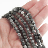 Black and Gray 6mm Frosted Crackle Dragon Vein Agate Beads