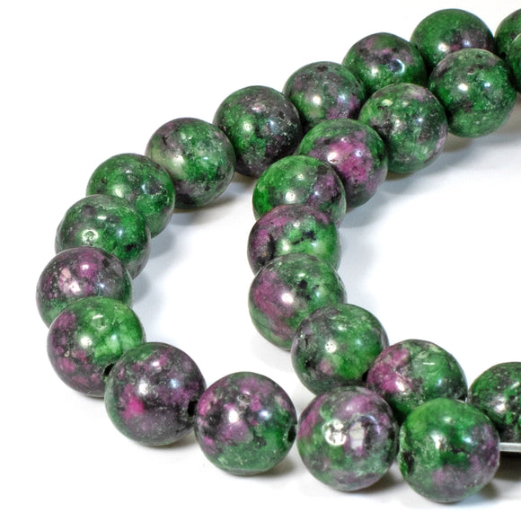 Ruby Zoisite Gemstone Beads - 8mm Round - Green & Pink Hues - DIY Jewelry Supply