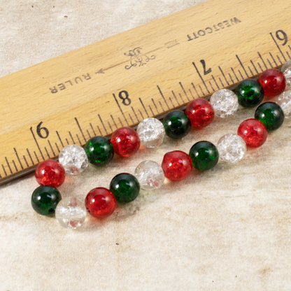 150pc Christmas Glass Beads Set, 8mm Red Green Clear, Crafts Jewelry DIY Gift