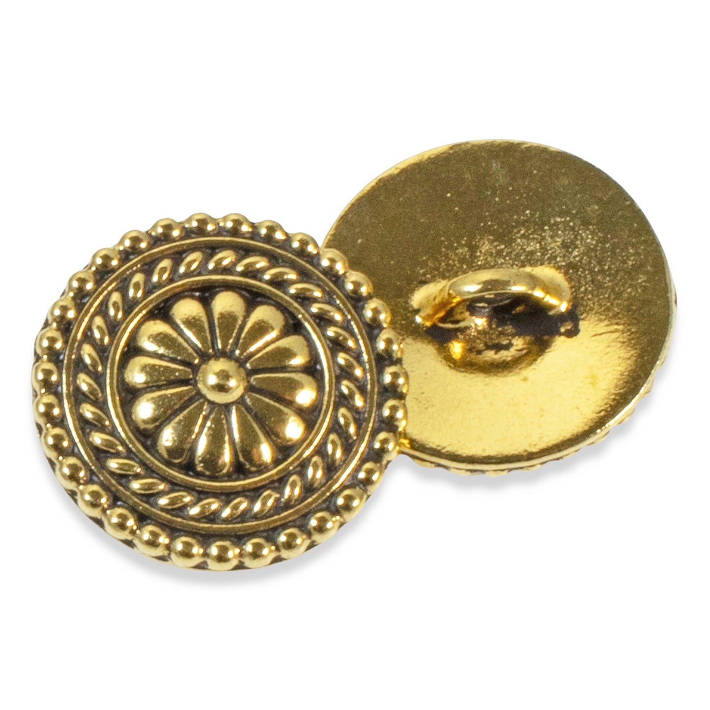 Gold Large Bali Buttons, TierraCast Leather Clasp, Shank Back 2/pkg