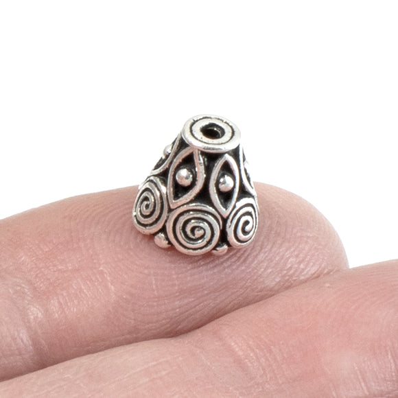 Silver Spiral Cones, TierraCast Pewter Ornate Bead Bell Caps 4/Pkg