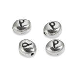 Silver "P" Alphabet Beads, Oval Letter For Personalized Jewelry 4/Pkg