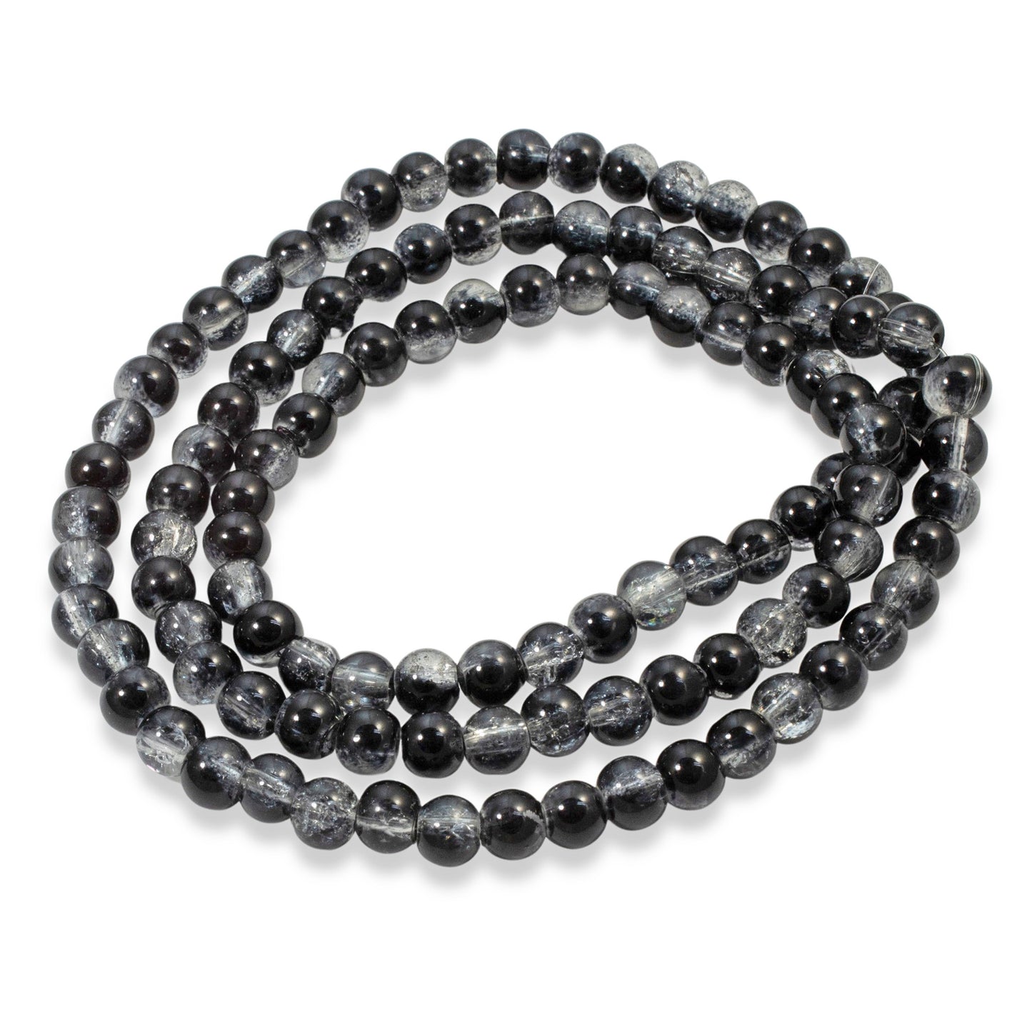 100-Pack 6mm Black & Clear Glass Crackle Beads, Jewelry Making & Craft Supplies