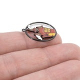 Enamel Haunted House Charms, Fall Halloween Metal Pendants 5/Pkg