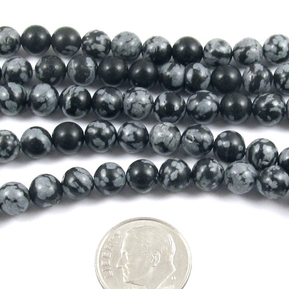 6mm Snowflake Obsidian Round Gemstone Beads, Black, Gray, 15