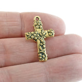 Gold Floral Cross Pendants, TierraCast Decorative Christian Charm 2/Pkg
