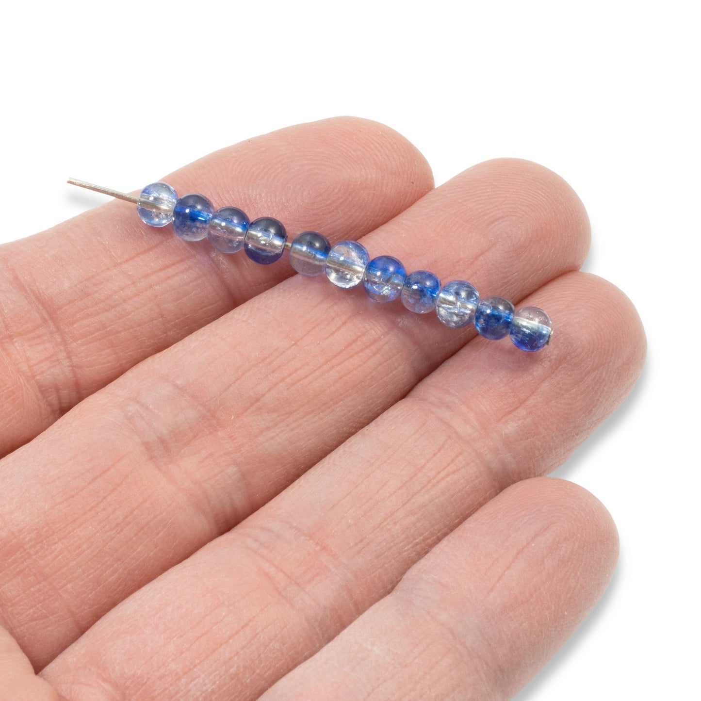 4mm Blue & Clear Round Glass Crackle Beads | Two-Tone Double Color 200/Pkg