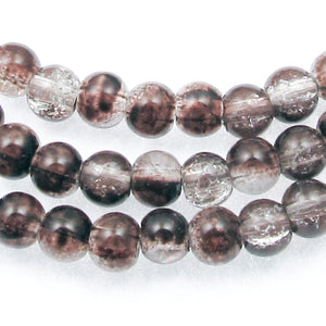 5mm Brown & Clear Crackle Glass Round Beads, Two-Tone Double Color 100/Pkg