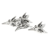 4 Silver Hummingbird Charms, TierraCast Pewter Bird for DIY Nature Jewelry