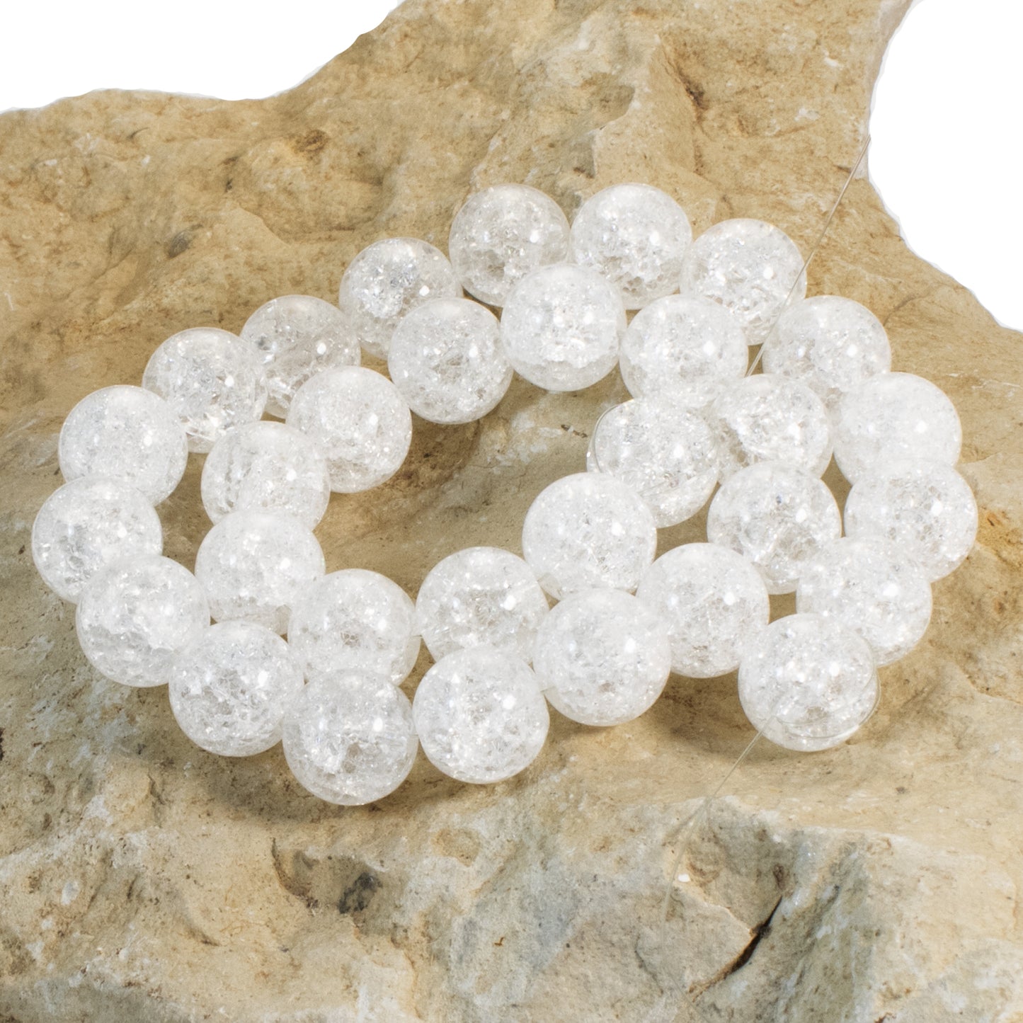 30 Snowy White Glass Crackle Beads - 10mm Round - For Winter & Christmas Jewelry