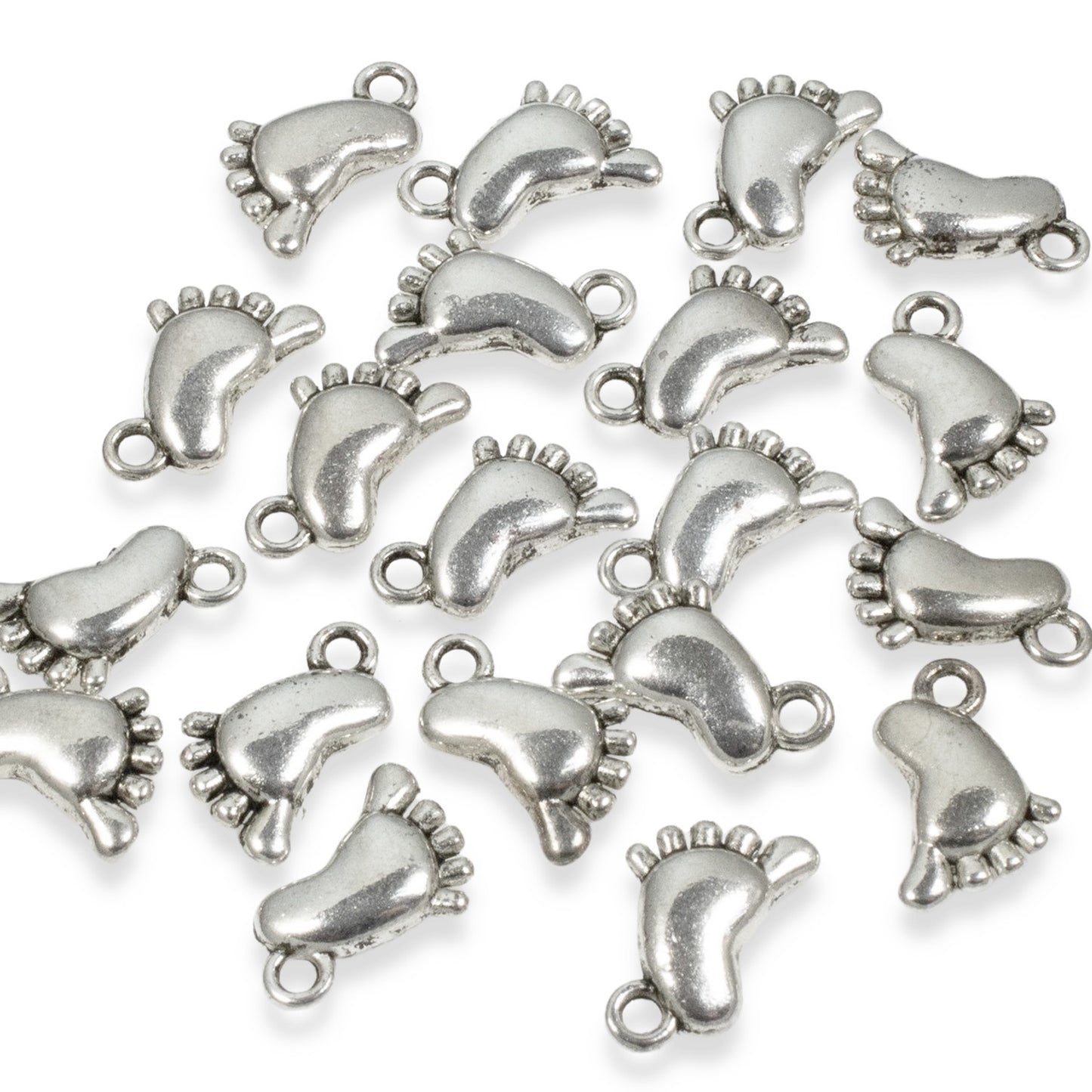 20 Silver Barefoot Charms - Metal Baby Feet - Tiny Foot Charm - New Mom Jewelry