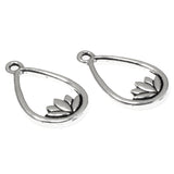 Silver Lotus Teardrop Pendants, TierraCast Yoga Meditation Charm 2/Pkg
