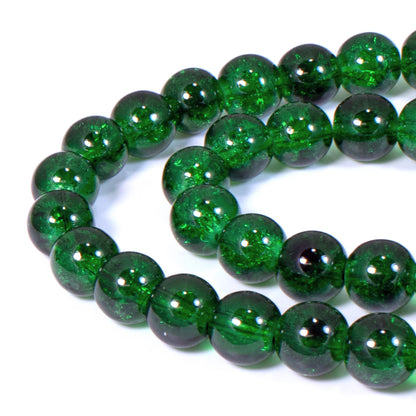 50 Dark Green Cracked Glass Beads - 8mm Round Beads - DIY Holiday Jewelry Making