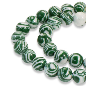 Green & White Malachite 8mm Round Stone Beads, Manmade, 46 Pcs/Strand