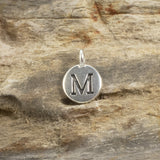 2Pc. Silver "M" Initial Charms, TierraCast Round Small Alphabet Letter