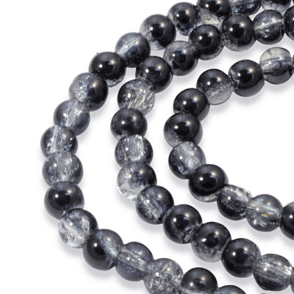 100-Pack 6mm Black & Clear Glass Crackle Beads, Jewelry Making & Craft Supplies