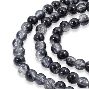 6mm Black & Clear Round Glass Crackle Beads | Two-Tone Double Color 100/Pkg