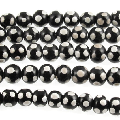 black polka dot lampwork beads