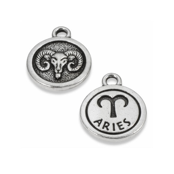 2 Silver Aries Charms - TierraCast Zodiac Charm - Double-Sided Design