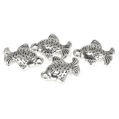 10 Silver Fish Charms for DIY Beach Jewelry - Minimalist Marine Craft Supplies