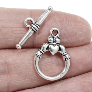 Silver Claddagh Toggle Clasp, TierraCast Irish Celtic Heart Crown Hands (1 Set)