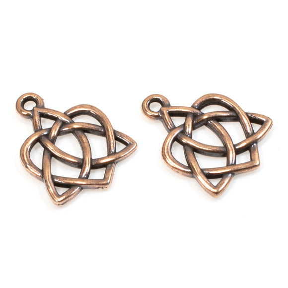 2 Copper Small Celtic Open Heart Charms, TierraCast Love Knot Pendants