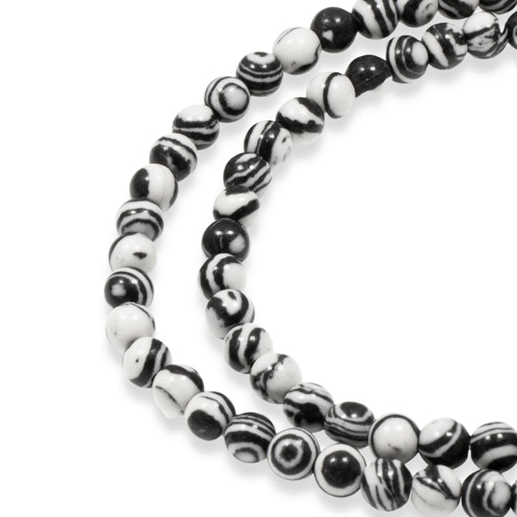 Black & White Striped Malachite - 4mm Round Beads - Composite Stone