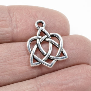 2 Silver Small Celtic Open Heart Charms, TierraCast Love Knot Pendants