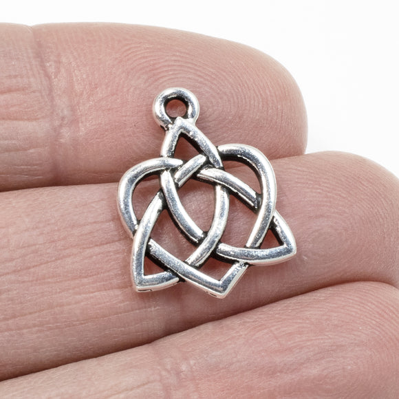 2 Silver Small Celtic Open Heart Charms, TierraCast Love Knot Pendants