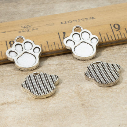 20 Silver Paw Print Charms, Metal Pet Dog Lover Pendants