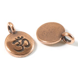 2 Copper Round Om Charms, TierraCast Hindu Ohm Yoga Charm for Leather Cord