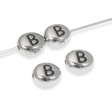 Silver "B" Alphabet Beads, Oval Letter For Personalized Jewelry 4/Pkg