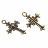 Antique Brass Fleur Cross Pendant, TierraCast Christian, Faith Charm 2/Pkg