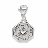 St. Christopher Clip on Charm, Silver Travel Protection Prayer & Lobster Clasp