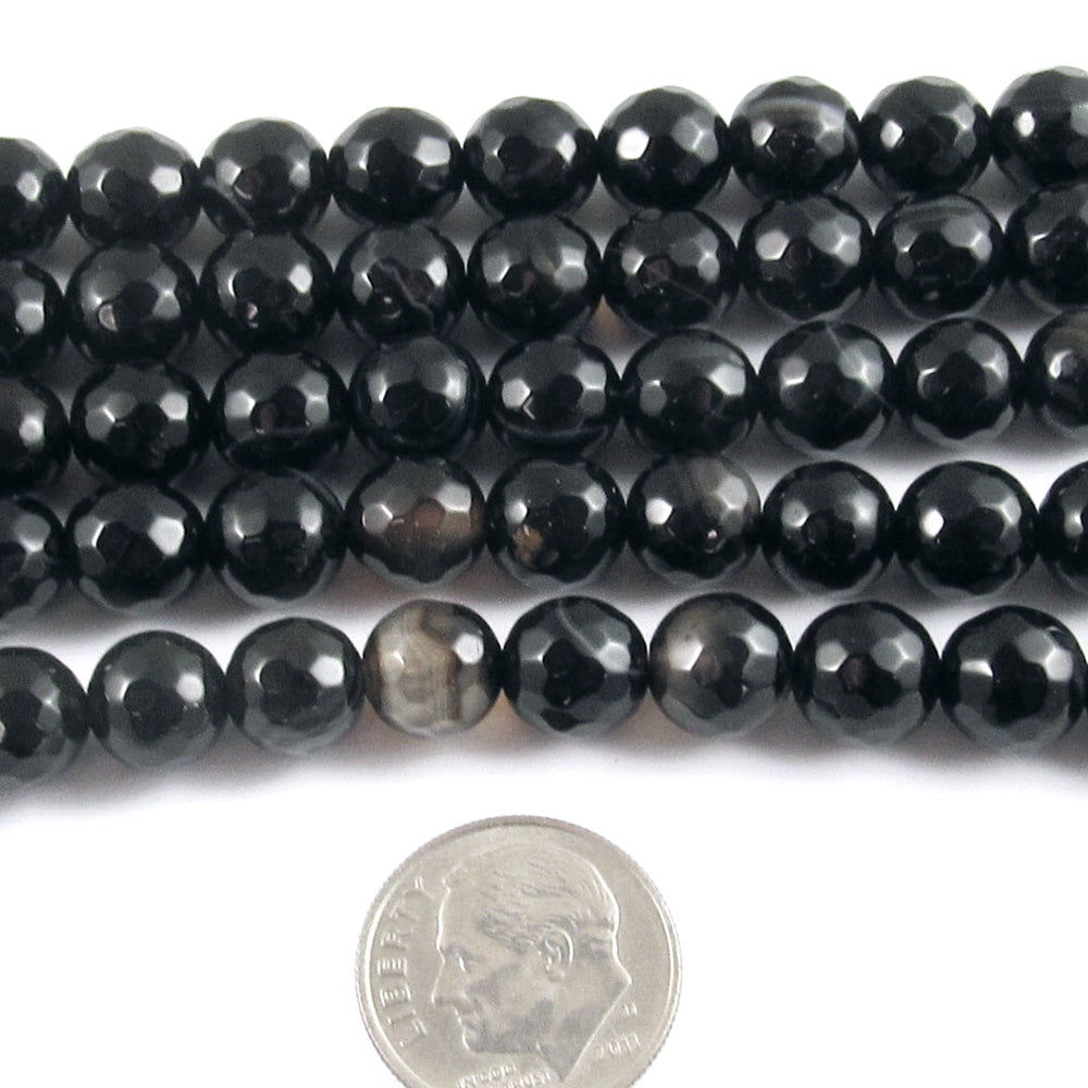 Faceted Black Agate Beads | 8mm Round | Hackberry Creek