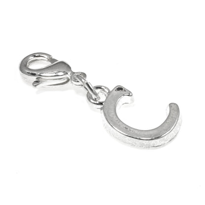 Letter "C" Clip On Charm, Silver Initial Alphabet Dangle with Lobster Clasp