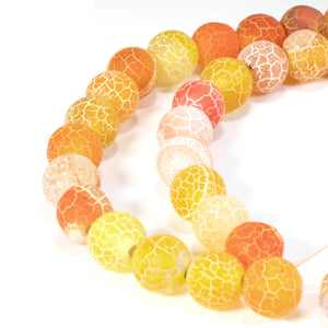 8mm Orange, Yellow, White Frosted Dragon Vein Agate Beads, 48 Pcs